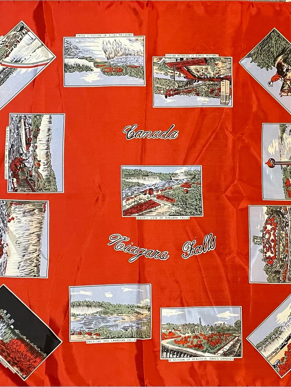 Rare Vintage Niagara Falls Souvenir Scarf 27 In Sq  Mint Unworn Condition